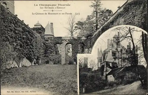 Ak Epernay Marne, Le Chateau de Montmort et ses Fosses