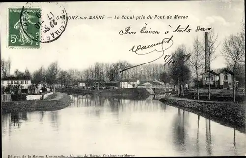 Ak Chalons sur Marne, Le Canal pris du Pont de Marne