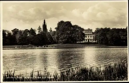 Ak Oranienbaum Wörlitz Sachsen Anhalt, Blick auf Kirche und Schloss, Parkpartie, Hotel Eichenkranz