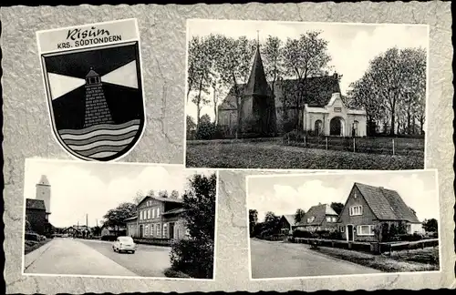Wappen Ak Risum Lindholm Kreis Südtondern, Kirche, Strassenansicht, Haus