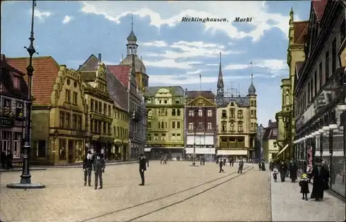 Ak Recklinghausen im Ruhrgebiet, Marktplatz, Geschäfte