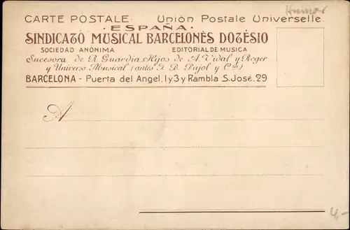 Litho Barcelona Katalonien, Sindicato Musical Barcelones Dotesio, Puerta del Angel, Männer, Klavier