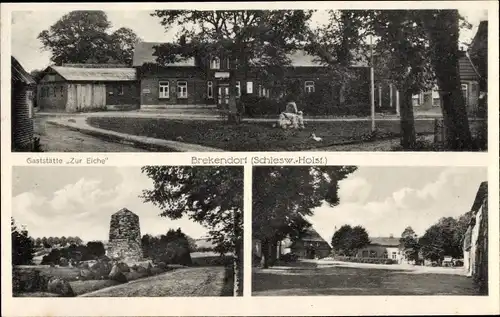 Ak Brekendorf in Schleswig Holstein, Gaststätte Zur Eiche, Denkmal, Ortspartie