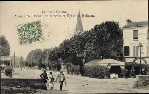 Ak Bellevue Meudon Hauts de Seine, Avenue du Chateau de Meudon et l'Eglise de Bellevue