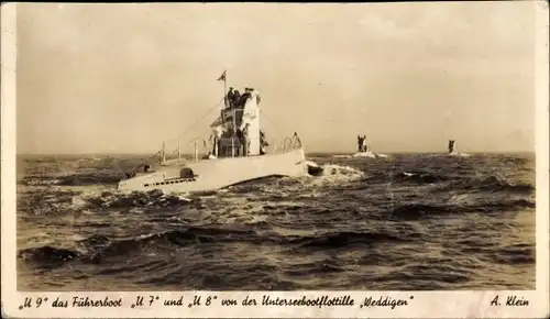 Ak U 9 das Führerboot, U 7 und U 8 von der Unterseebootsflottille Weddigen
