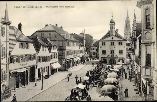Ak Bad Kissingen Unterfranken Bayern, Marktplatz und Rathaus