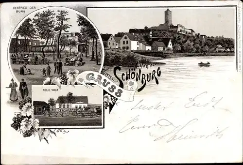 Litho Schönburg Sachsen Anhalt, Inneres der Burg, Alte Welt