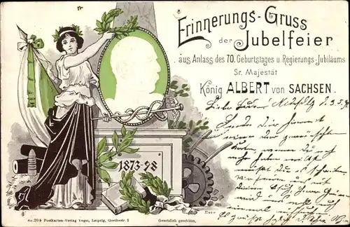 Präge Litho Erinerrungskarte, Jubelfeier, Regierungs-Jubiläum des Königs Albert von Sachsen