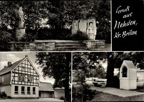 Ak Nehden Brilon im Sauerland, Denkmal, Fachwerkhaus, Park