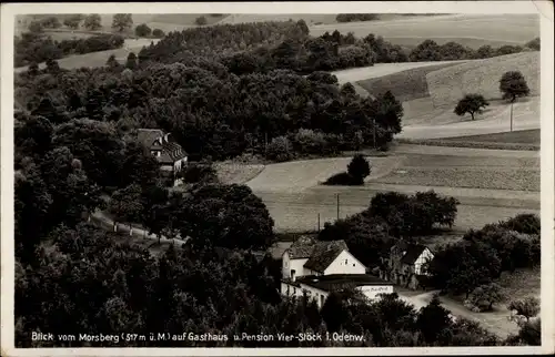 Ak Kirch-Beerfurth Reichelsheim im Odenwald, Burgviertel mit Morsberg, Pension Vier Stöck