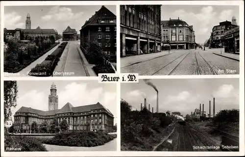 Ak Buer Gelsenkirchen im Ruhrgebiet, Schachtanlage Scholven, Rathaus, Oberlyzeum, Rathaus