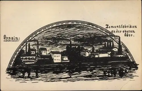 Künstler Ak  Opole Oppeln Schlesien, Zement Fabriken an der oberen Oder