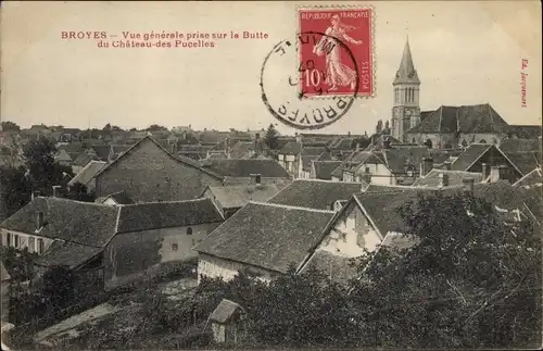 Ak Broyes Marne, Vue generale prise sur le Butte du Chateau des Pucelles