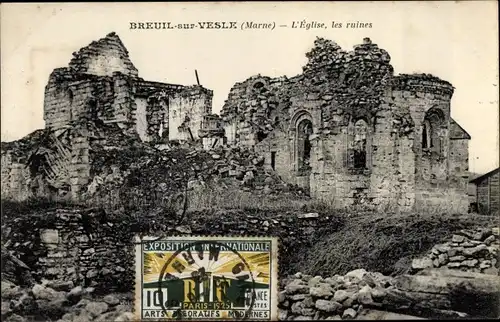 Ak Breuil sur Vesle Marne, L'Eglise, les ruines