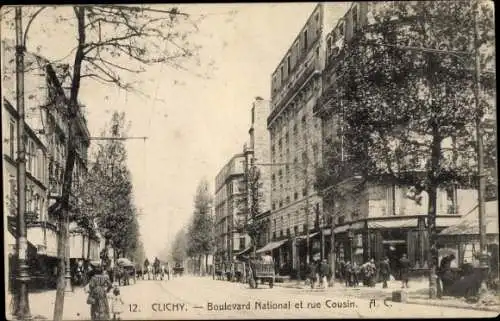 Ak Clichy Hauts de Seine, Boulevard National et rue Cousin