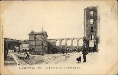 Ak Meudon Hauts de Seine, La Fourche et le Chemin du Val