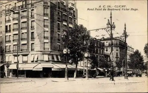 Ak Clichy Hauts de Seine, Rond Point du Boulevard Victor Hugo