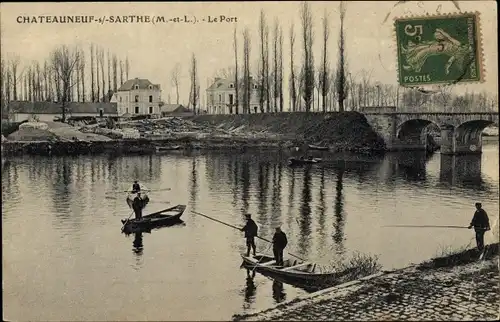 Ak Chateauneuf sur Sarthe Maine-et-Loire, Le Port, Angelpartie