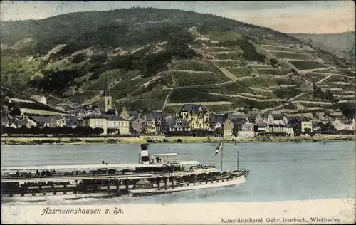 Ak Assmannshausen Rüdesheim am Rhein, Wasserpartie, Salondampfer