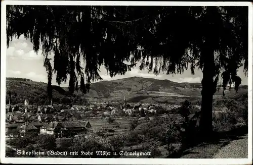 Ak Schopfheim im Kreis Lörrach Baden Württemberg, Durchblick, Ort mit Hohe Möhr und Schweigmatt