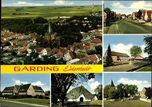 Ak Garding in Nordfriesland, Teilansicht, Strassenansicht, Schule, Gebäude