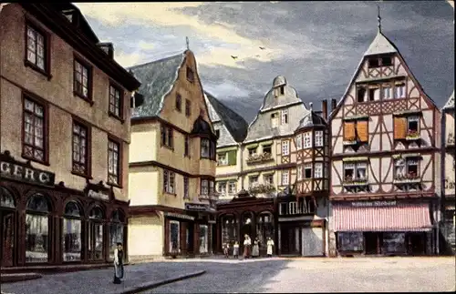 Künstler Ak Limburg an der Lahn, Kornmarkt, Fachwerkhäuser, Wiro Nr. 2