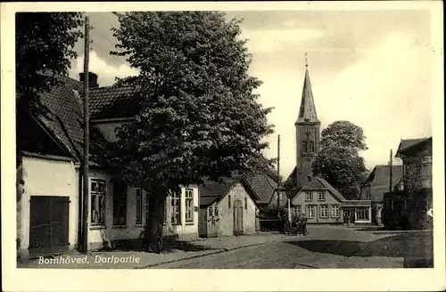 Ak Bornhöved in Holstein, Dorfpartie, Kirche