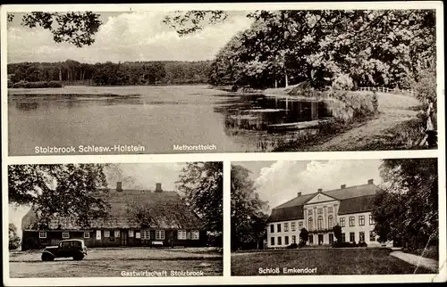 Ak Stolzbrook Emkendorf in Schleswig Holstein, Schloss, Gastwirtschaft, Methorstteich