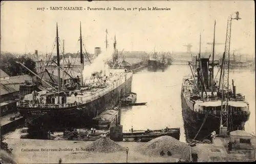 Ak Saint Nazaire Loire Atlantique, Blick in den Hafen, Frachtschiff Missouri