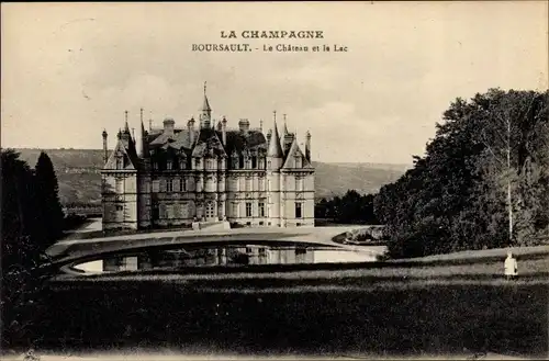 Ak Boursault Marne, Le Chateau et le Lac