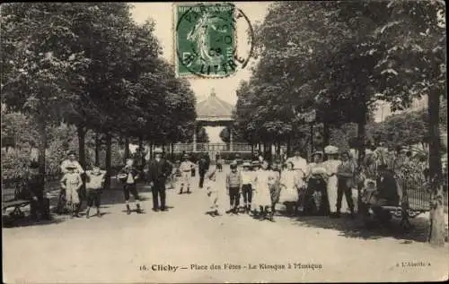 Ak Clichy Hauts de Seine, Place des Fetes, Le Kiosque a Musique