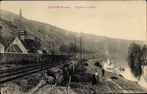 Ak Jeufosse Yvelines, L'Eglise et la Seine