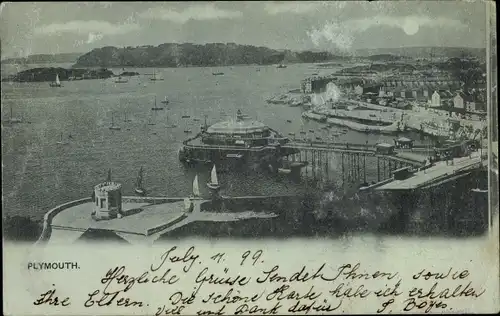 Mondschein Ak Plymouth Devon England, Harbour