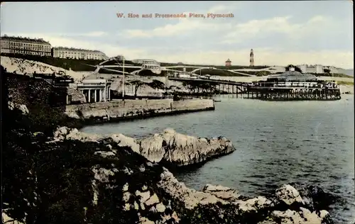 Ak Plymouth Devon South West England, W. Hoe and Promenade Piers