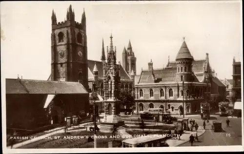 Ak Plymouth Devon South West England, Parish Church, St. Andrews Cross and Guildhall
