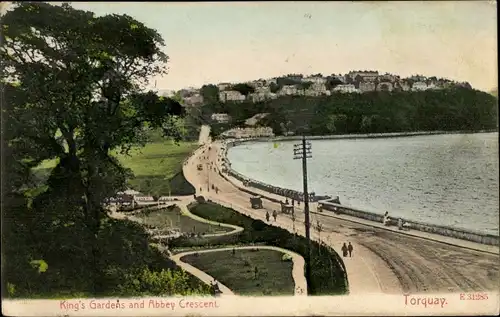 Ak Torquay Devon South West England, Kings Gardens and Abbey Crescent