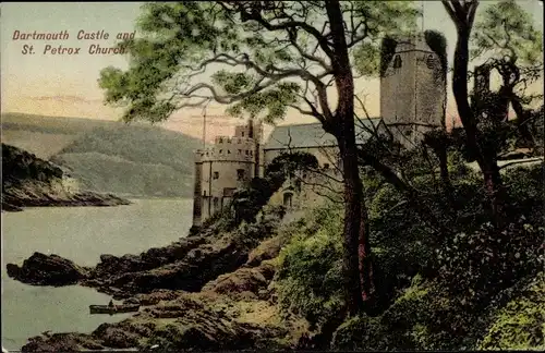 Ak Dartmouth Devon South West England, Dartmouth Castle and St. Petrox Church
