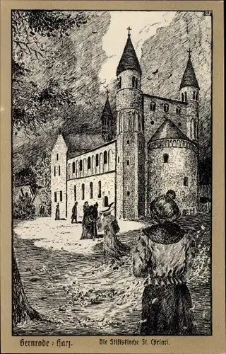 Künstler Ak Mittag, Carl, Gernrode Quedlinburg im Harz, Stiftskirche St. Cyriakus