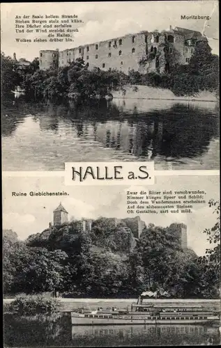 Ak Halle an der Saale, Moritzburg, Ruine Giebichenstein, Dampfer