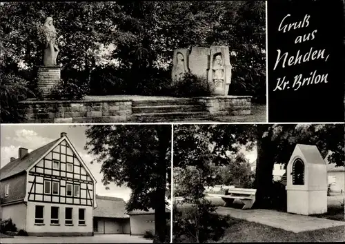 Ak Nehden Brilon im Sauerland, Maria Statue, Kirche, Park
