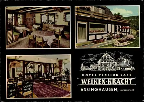 Ak Assinghausen Olsberg im Sauerland, Hotel Pension Cafe, Weiken Kracht, Innenansicht