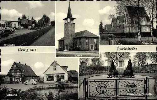 Ak Harksheide Norderstedt Schleswig Holstein, Kirche, Ehrenmal, Geschäftshäuser