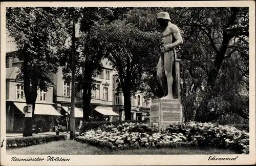 Ak Neumünster in Holstein, Am Teich, Ehrenmal Inf Regt Nr 163