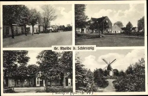 Ak Groß Rheide in Schleswig, Windmühle, Blick auf den Ort