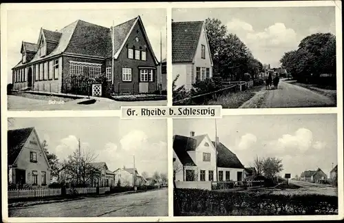 Ak Groß Rheide in Schleswig, Schule, Straßenpartie