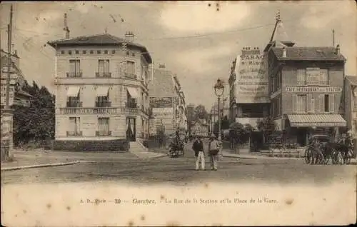 Ak Garches Hauts de Seine, La Rue de la Station et la Place de la Gare