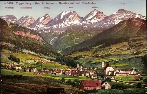 Ak Toggenburg Kanton St Gallen, Neu St. Johann, Nesslau, Panorama mit den Churfürsten