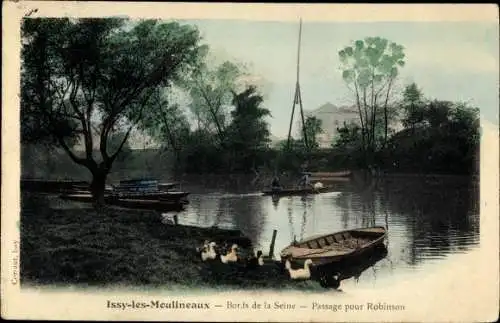 Ak Issy les Moulineaux Hauts de Seine, Bords de la Seine, Passage pour Robinson