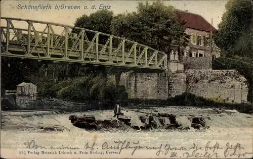 Ak Greven in Westfalen, Schöneflieth, Brückenpartie