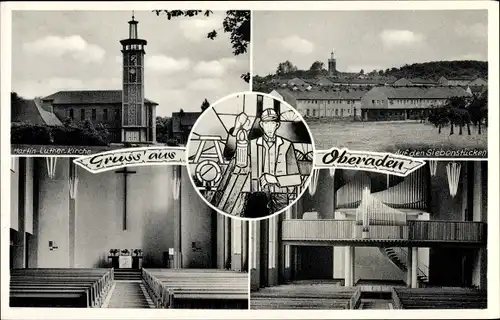 Ak Oberaden Bergkamen Nordrhein Westfalen, Martin Luther Kirche, Innen, Außen, Fenster,Siebenstücken